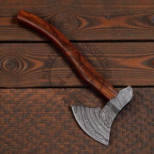 Hacha Vikinga de Acero de Damasco Industrial Premium, Hacha de Batalla Forjada a Mano, Hacha de Campamento al Aire Libre, Mango de Madera de Palisandro, Funda - Product Image 2