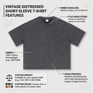 <span class=keywords><strong>T</strong></span>-<span class=keywords><strong>Shirt</strong></span> da Uomo Vestibilità Boxy in Puro Cotone, Stile Retro Effetto Usurato, Abbigliamento Streetwear per Moda <span class=keywords><strong>Skateboard</strong></span> - Product Image 2
