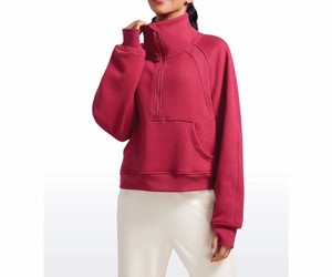 เสื้อสเวตเชิ้ตผู้หญิงแบบมีซิป 1/4  ผ้าฟลีซเนื้อหนา ดีไซน์โอเวอร์ไซส์  แบบถัก - Product Image 5