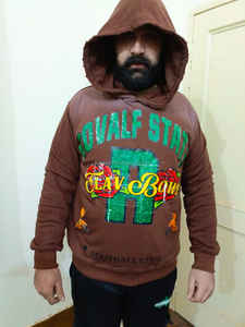 Sweat à capuche Boxy vintage personnalisé pour hommes 100% coton 500gsm tissu brodé DTG numérique à lavage à l'acide à ourlet vieilli d'automne - Product Image 5