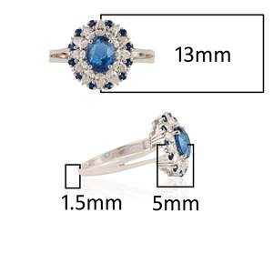 Bague classique pour femme en or massif 14 carats avec saphir en grappe, diamant taille brillant en forme de poire, motif floral, sertissage à griffes en or poli - Product Image 5
