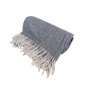 Manta tejida de espiga azul marino personalizada de lujo de lana 100% manta de cama personalizada - Product Image 1