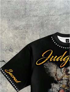 เสื้อยืดคุณภาพสูงสั่งทำเสื้อยืดโอเวอร์ไซส์สำหรับผู้ชายเสื้อยืดครอปแบบสตรีทผ้าคอตตอน100% พลอยเทียม DTG Acid WASH - Product Image 3