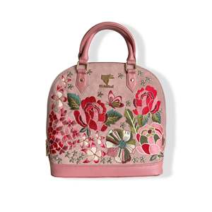 Embroidered Leather <b>Wedding</b> Handbag for Women-Pink Evening <b>Clutch</b> - Product Image 1
