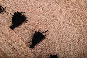 Unique Circle Design Handmade Round Jute Rug in Brown and Black Perfect for Stylish Bedside Decor - Product Image 4