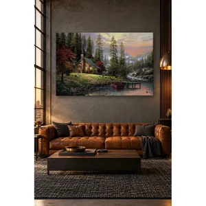 Impression sur toile Fida Cabin avec cheminée pour fumer près du ruisseau - Product Image 3