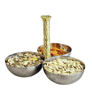 <b>Silver</b> Plated Leaf Shape Design Joint Three <b>Bowl</b> Aluminum Resin Material Exclusive Best Quality Decor <b>Bowl</b> - Product Image 2