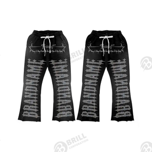 Oem logotipo personalizado de alta calidad al por mayor de gran tamaño Sudadera con capucha pantalón acampanado chándal personalizado con diamantes de imitación hombres chándal conjunto - Product Image 6