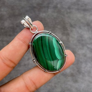 Pendentif en malachite, bijoux en argent sterling 925, pendentif en malachite fait main, cadeau pour son anniversaire - Product Image 5