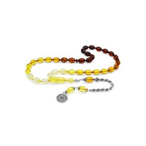 925 rosario ambra a goccia rosso giallo filtrato con nappe in argento Sterling Maxi taglia orzo - Product Image 1