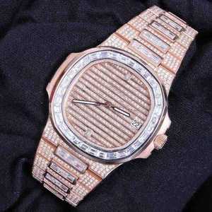 Excelente calidad de oro rosa totalmente helado Moissanite diamante reloj elegante Hip Hop banda de acero inoxidable disponible al mejor precio - Product Image 1