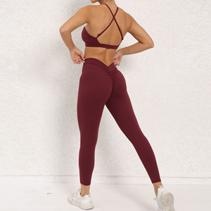 Fitness Yoga Set Plus Size Cross Straps Sexy Wrap Bra Leggings 2 piezas Set Cintura elástica Yoga Pantalones Active Gym Workout Ropa - Product Image 6