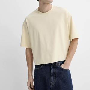 Poids lourd surdimensionné épais coton hommes col montant Boxy coupe courte T-Shirt Logo personnalisé blanc goutte épaule formelle tricoté Style - Product Image 1