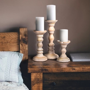 Ensemble de piliers de bougeoir rustique de 3 bougeoirs de style campagnard Farmhouse Valentines day christmas holiday home decoration - Product Image 3