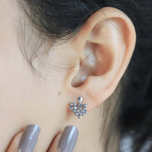 NOVAMART Fine Zarkan Tree Zircon <b>Silver</b> <b>Stud</b> Earrings with Bezel Setting Trendy Religious Romantic Geometric Plant Pattern for P - Product Image 2