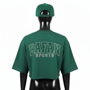 Crop top femme en jersey de coton et polyester, léger, confortable, avec logo imprimé en strass.  Chemise crop top femme en coton. - Product Image 4