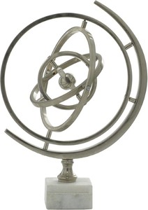 Globe armillaire en aluminium argenté avec base en marbre Accent décoratif de table Décoration intérieure Pièce d'art inspirée de la science Anneaux mobiles - Product Image 2