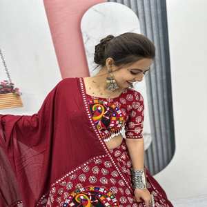 Ropa festiva Mujeres con estilo Algodón puro Lehenga Choli con bordado Gamathi pesado Trabajo hecho a mano Traje de diseñador elegante para Garba - Product Image 2