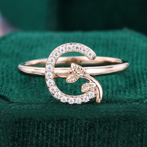 S925 Gold Plated Women's <b>Initial</b> 'G' Diamond <b>Ring</b> Fashionable Moissanite Jewellery for Wedding Engagement or Gift - Product Image 1