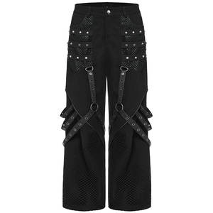 Pantalon large à panneaux en maille gothique punk grunge pour homme, noir 2026 - Product Image 1