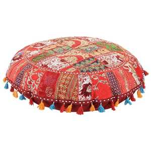 Fundas de cojín de algodón hechas a mano con bordado indio para decoración de hogar y granja con cremallera fundas de almohada redondas bohemias - Product Image 1