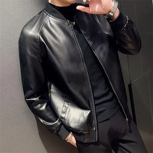 2025 otoño nuevos hombres negro Biker PU abrigo de cuero moda coreana hombres Pu chaqueta de cuero tendencia Casual Fit chaqueta delgada para hombres - Product Image 4