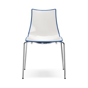 Stackable Two-Tone Polymer <b>Dining</b> <b>Chair</b>, Four-Leg Chrome or Painted Metal Frame, for Restaurant Cafe Hotel and Terrace - Product Image 1