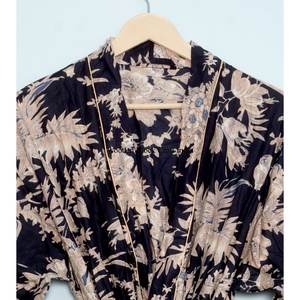 Beautiful Hand Block Printed Cotton Long Kimono With Belt Tie Closure for Night Sleepwear Robe for <b>Women</b> Clothing Floral Print - Product Image 4