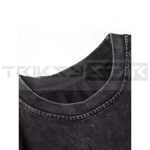 T-shirt vintage délavé à l'acide, personnalisable, respirant, coupe classique, Harajuku, uni, col roulé en tricot pour homme, streetwear, 100% - Product Image 3