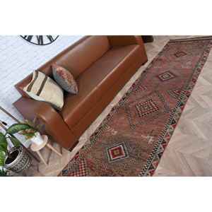 พรมตุรกีโบราณ ขนาด 2.7x12.6 ฟุต พรมขนแกะเปอร์เซียสีแดง - Product Image 3