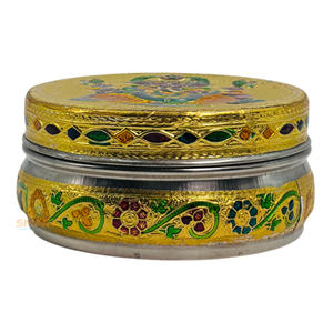 Meenakari Dibba redondo chapado en oro de acero inoxidable para decoración del hogar y regalos - Product Image 3