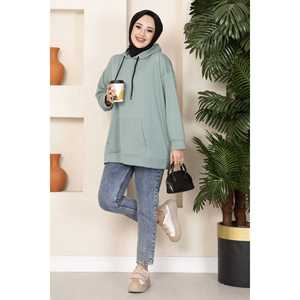 Sweat-shirt à poche kangourou 100% coton avec hijab respirant en tissu tricoté menthe - Product Image 1
