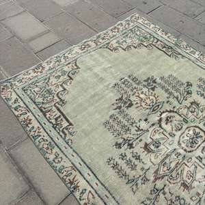 Grand tapis vintage, tapis turc de 5,2 x 7,9 pieds, tapis en laine persan vert - Product Image 5