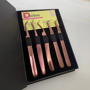 Pinzas de pestañas de extensión de pestañas curvadas de 45 grados de oro rosa profesional logotipo personalizado calidad sostenible acero inoxidable - Product Image 1