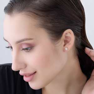 92.5 <b>Silver</b> <b>Stud</b> <b>Earrings</b> with Flower Design for Wedding Occasions - Product Image 3
