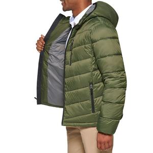 Veste d'hiver matelassée à capuche pour hommes coupe-vent vert rempli de coton poches avant zippées imperméable respirant chaud hiver - Product Image 3