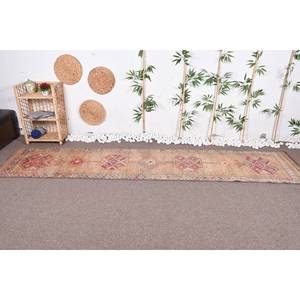 พรมโบฮีเมียนสไตล์ตุรกีโบราณสีชมพูสีเบจโบฮีเมียนขนาด2.5x11.4ฟุตคลาสสิกสำหรับโถงทางเดินห้องนอนสำหรับห้องนั่งเล่นพรมข้างเตียง - Product Image 2