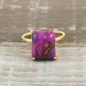 Anillo de declaración Vintage bohemio de Plata de Ley 925, piedra preciosa de nacimiento chapada en oro turquesa de cobre púrpura para bodas y fiestas - Product Image 2