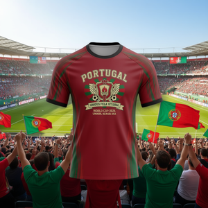 Maglietta Unisex per Tifosi di Calcio Portogallo WC 2026, T-Shirt con Grafica Calcistica Rossa e Verde, Regalo Perfetto per il Giorno della Partita - Product Image 3