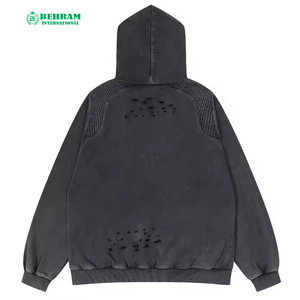 Factory Wholesale High Quality 360g Polyester/Cotton Distressed Regular Fit Pullover Hoodies <b>Drop</b> Shoulder <b>Acid</b> Washed - Product Image 2