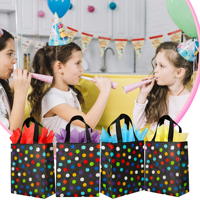 Bolsa de Mano de Material Plástico con Estampado de Puntos de Colores, Impresa con Serigrafía, Reutilizable, Plegable, Resistente, con Asas Resistentes y Base Gruesa