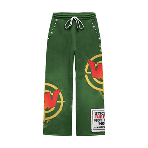 Pantalon de survêtement en molleton de coton premium 360 GSM, tissu brossé doux, couleur verte, impression par sublimation, patch brodé de strass - Product Image 4