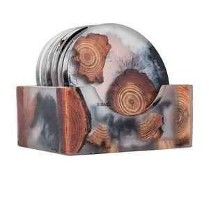 Ensemble de sous-verres en résine et bois artisanaux avec porte-serviettes Design époxy personnalisé, décor de table élégant - Product Image 3