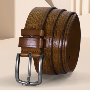 เข็มขัดหนังแท้กันน้ำสำหรับผู้ชาย หัวเข็มขัดโลหะผสมทรงสี่เหลี่ยม ลายเรียบแบบปรับแต่งได้ - Product Image 5