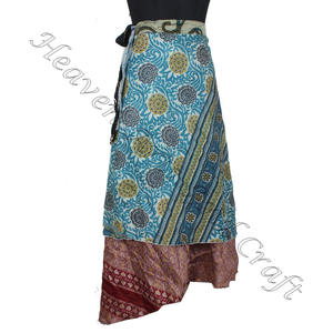 New Indian Reversible Sari Wrap <b>Skirt</b> Women Wear Vintage Silk Sari Long Length Wrap Around <b>Skirt</b> 2 Layer Reversible Saree Boho - Product Image 6