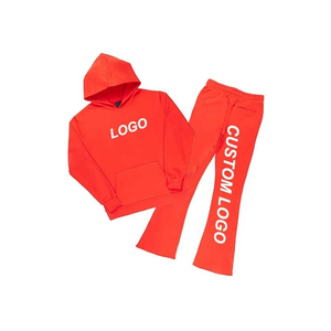 Conjunto de pantalones de chándal acampanados con estampado 3D Puff y logotipo personalizado 100% algodón ropa de calle para hombre chándal bordado de 2 piezas - Product Image 3