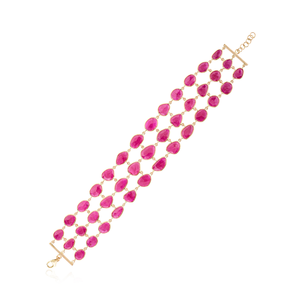 Explore la preciosa piedra preciosa forma desigual rubí Triple capa pulsera llamativa para mujer boda y fiesta desgaste joyería - Product Image 3