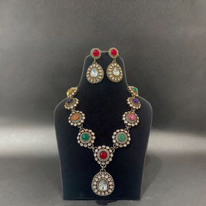 Gold Plated Luxury Designer Polki <b>Necklace</b> <b>Set</b> with Earrings <b>Bridal</b> Jewelry for Wedding & Party Celebration - Product Image 1