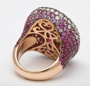 Women Pink Gemstone <b>Crystal</b> Halo <b>Ring</b> Round Heart Shaped Pave Cluster Engagement Wedding <b>Ring</b> Gold Tone Statement Bridal Jewelry - Product Image 3