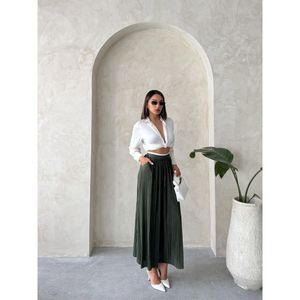 TOPSHOW Women's Elegant Khaki Long <b>Skirt</b>, 100% Polyester Solid Color Maxi <b>Skirt</b> for Casual and Formal Wear - Product Image 3